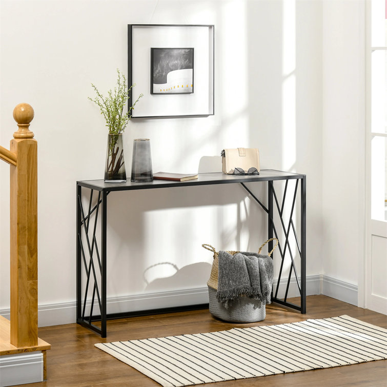 Black sofa deals console table